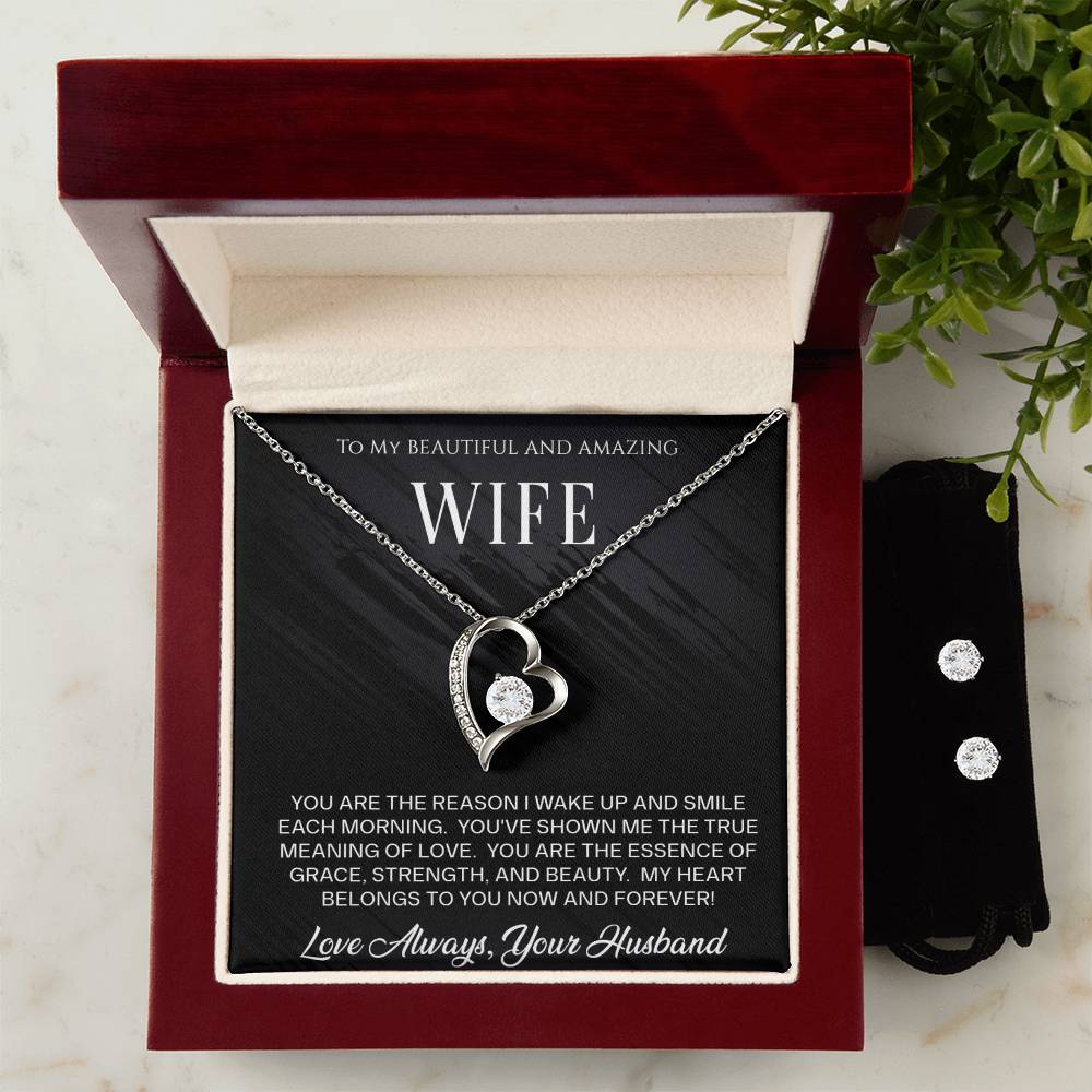 To My Beautiful and Amazing Wife, pendant necklace with earrings, Wife, Anniversary, Birthday, Gift for Her